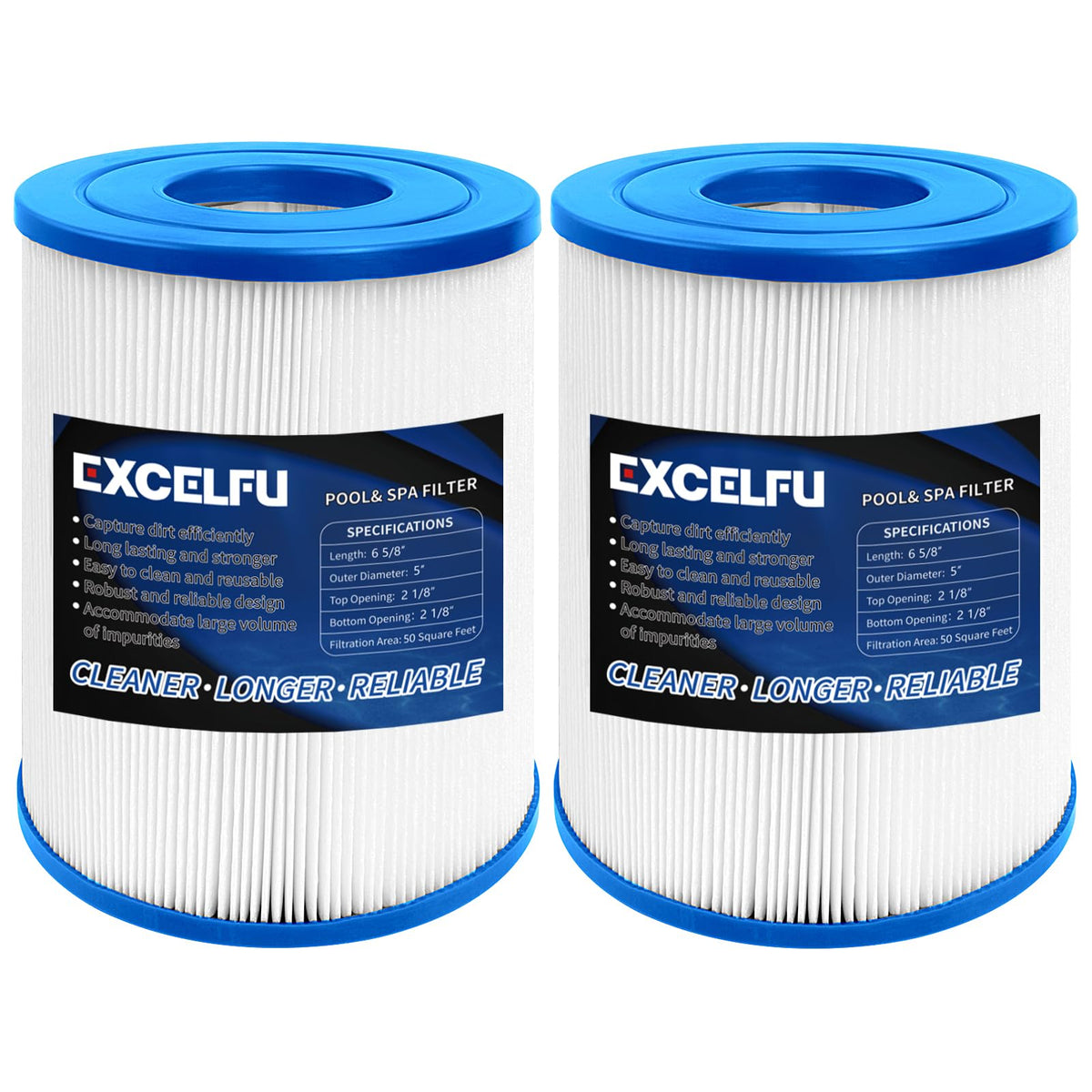 EXCELFU spa filter shows 6-5/8 inch length for clean water