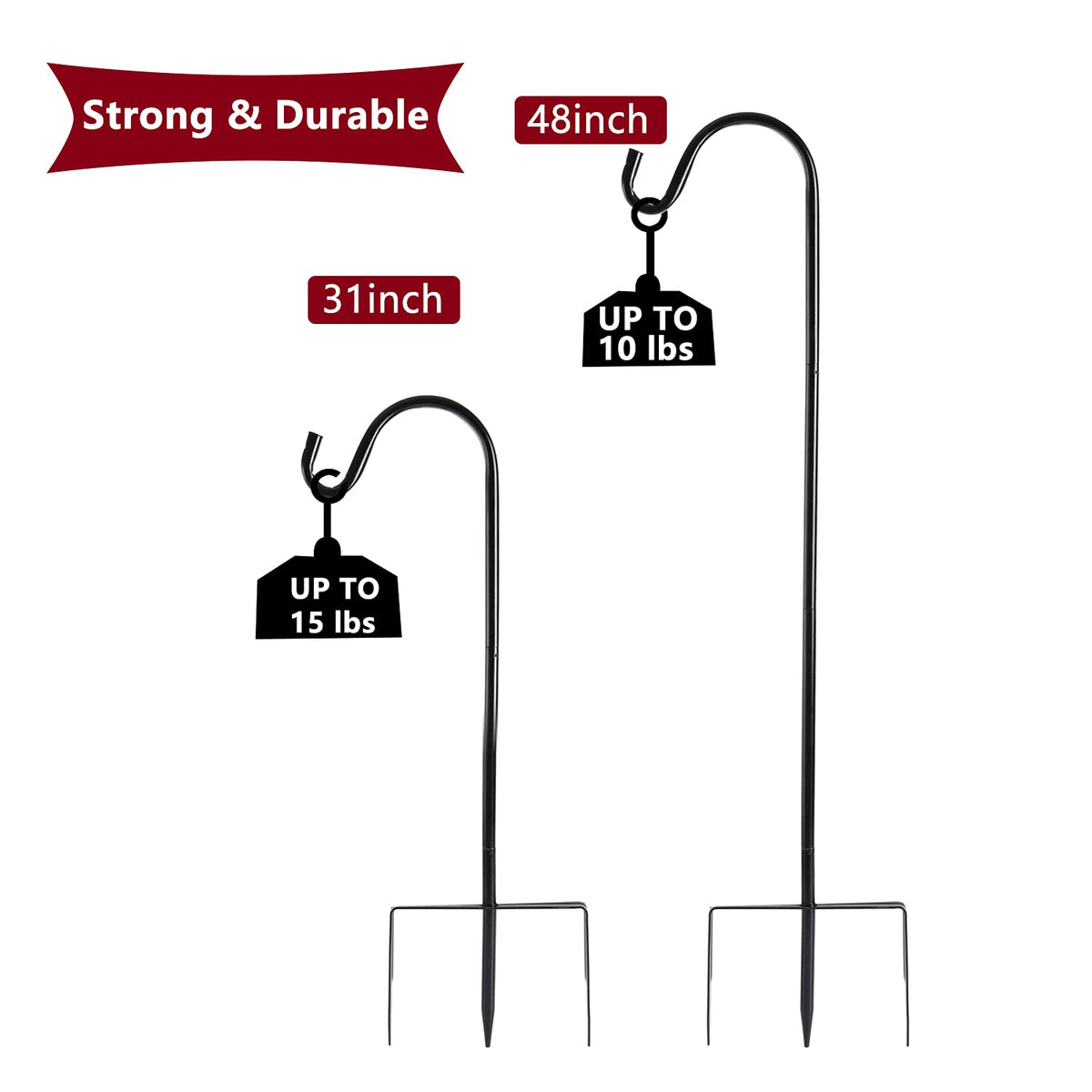 EXCMARK two-pack shepherd hooks provide reliable outdoor décor support.