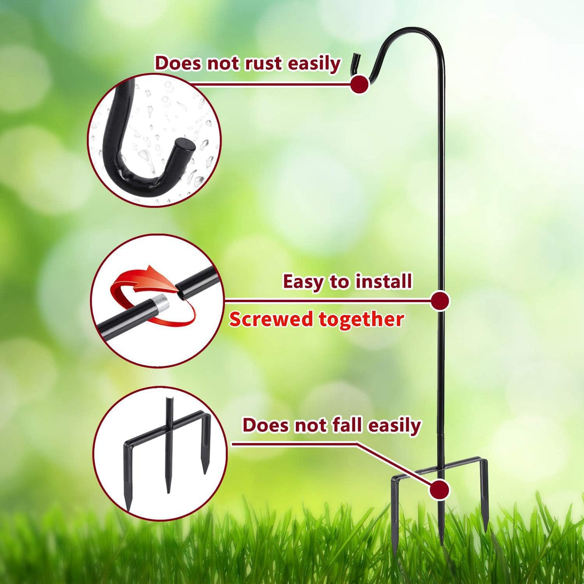 EXCMARK Shepherd Hook hanging lanterns and solar lights creates evening ambience.