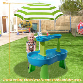 Exokugo adjustable-height canopy over a child-friendly picnic table
