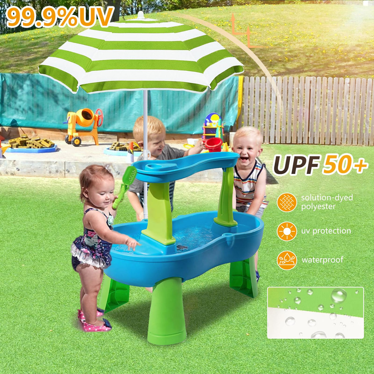 Exokugo beach umbrella beside a kiddie pool for sun protection
