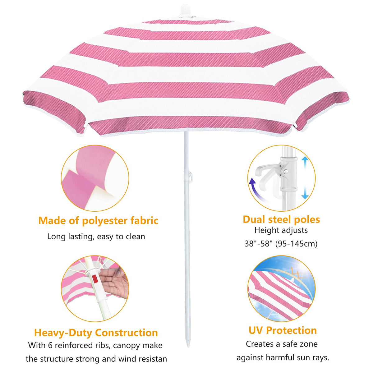 Exokugo heavy-duty dual steel poles ensure sturdy shade during windy use