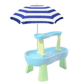 Exokugo kids umbrella over water table offering shade and sun protection for outdoor play