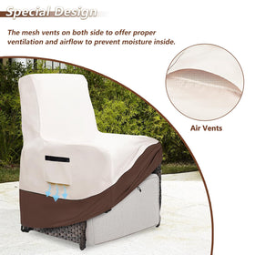 Exokugo outdoor recliner cover rear view shows drawstring hem for a snug fit.