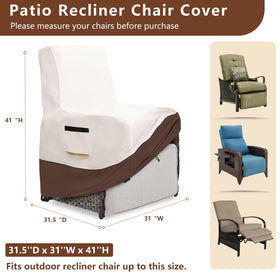 Exokugo outdoor recliner cover side view highlights secure straps and wind resistance.