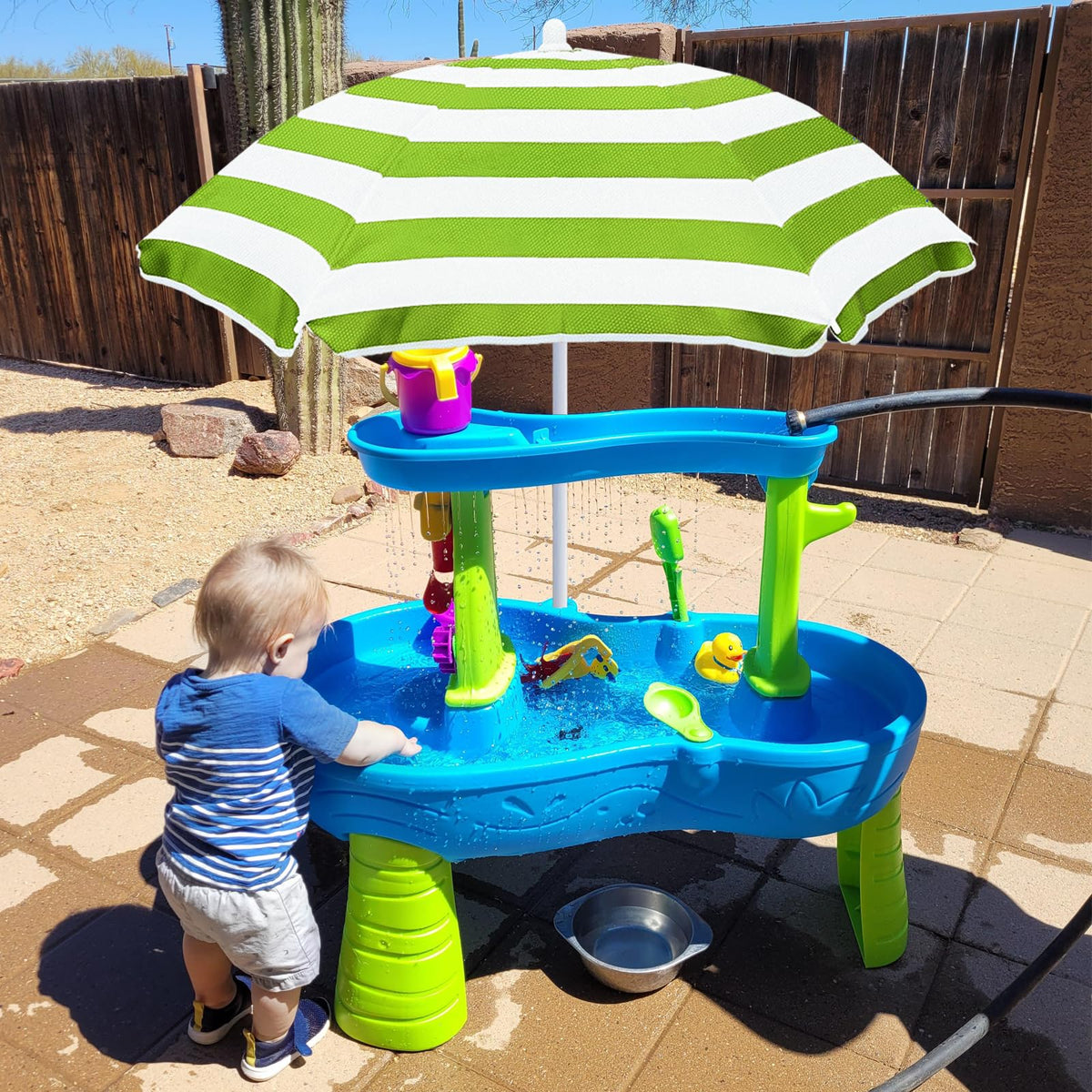 Exokugo portable shade solution on a patio for outdoor use