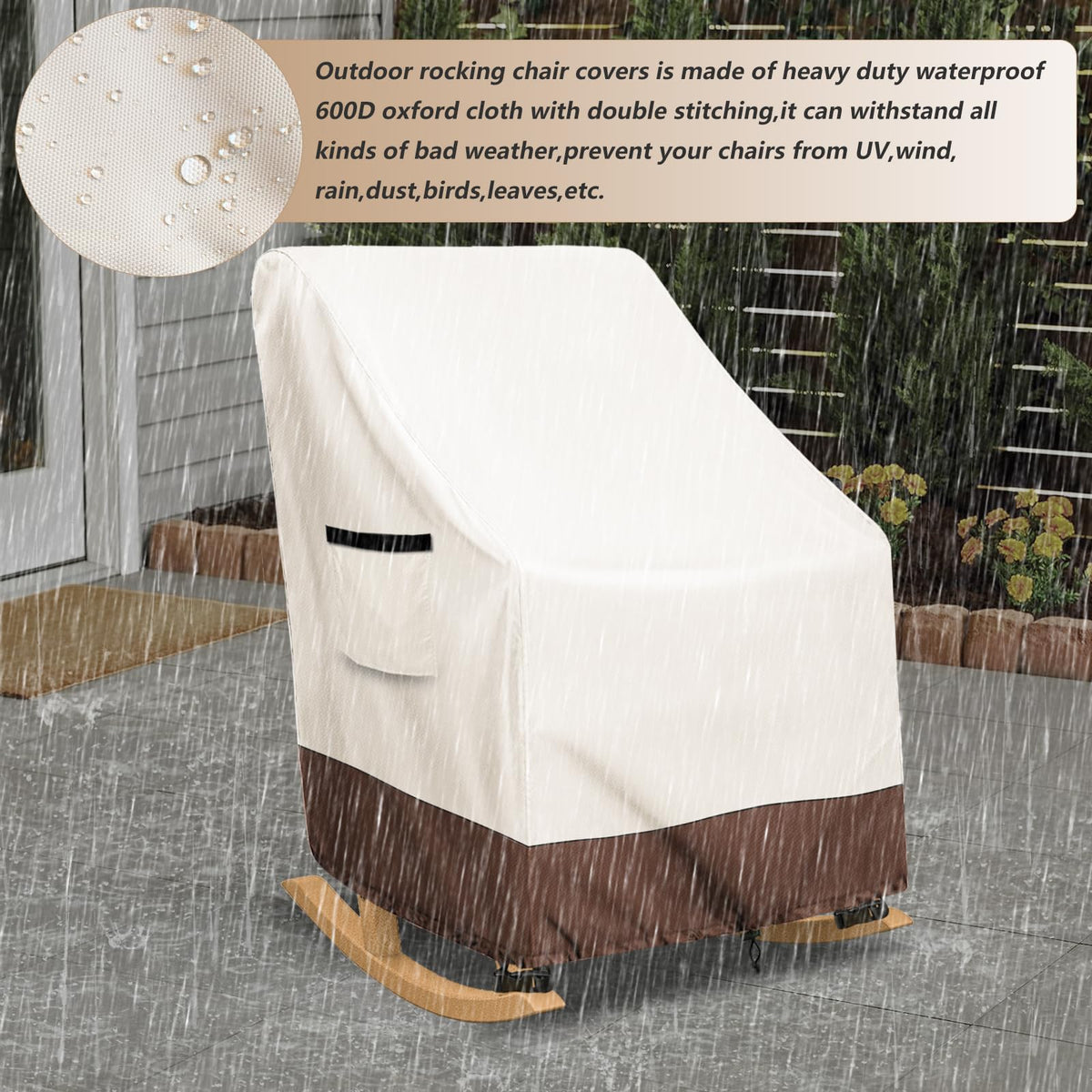 Exokugo size 27W x 34D x 45H fits most rocking chairs