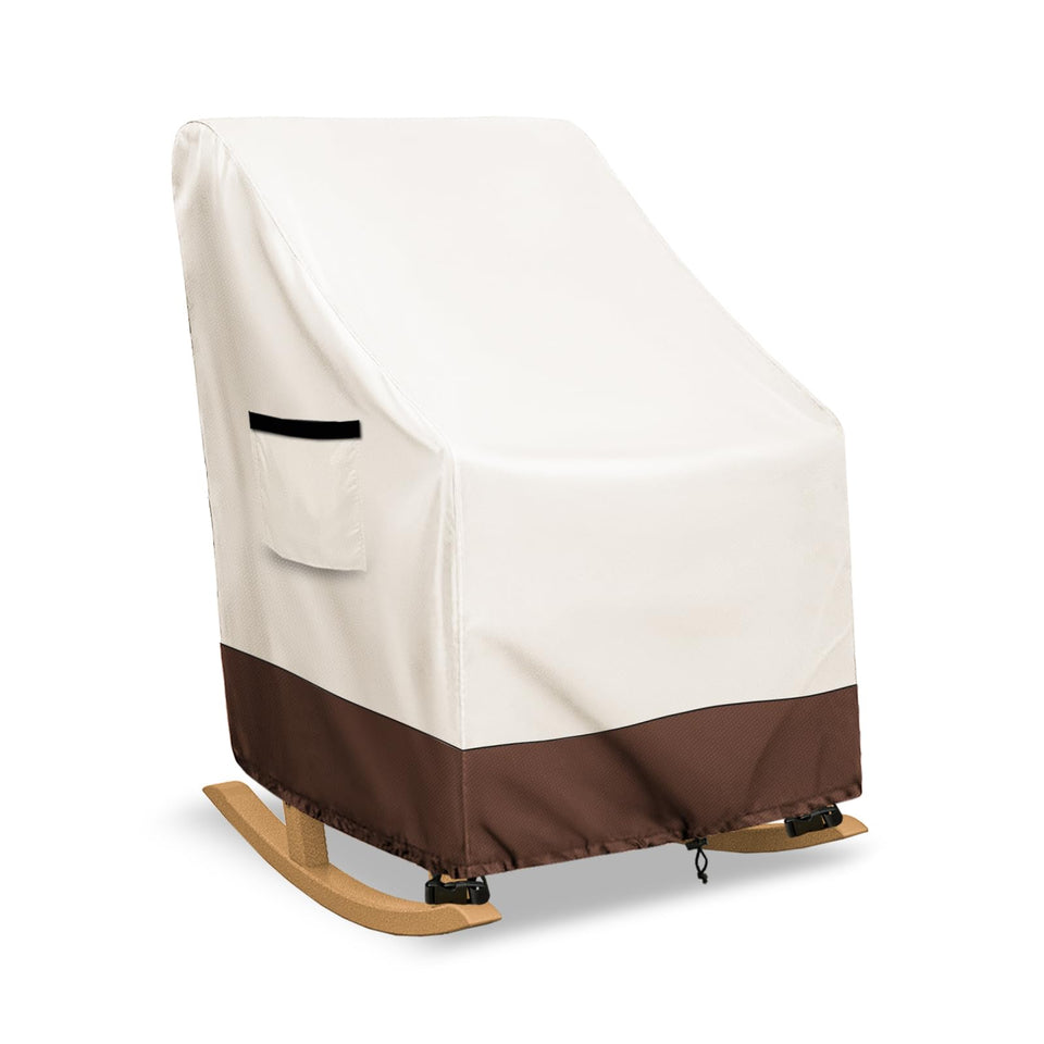 Exokugo rocking chair cover in beige shields against rain and UV