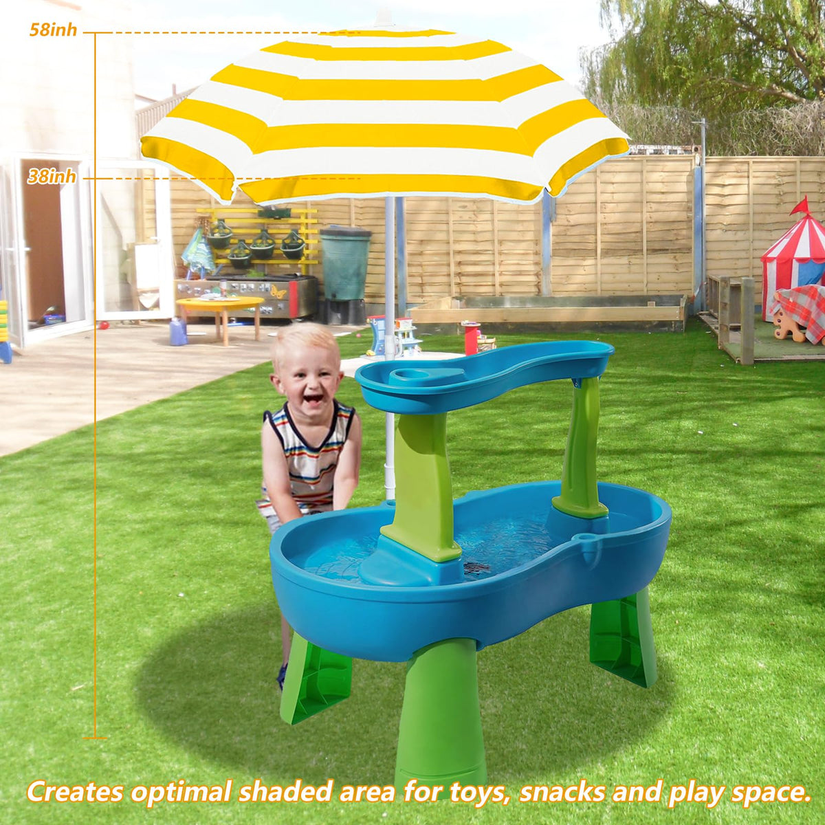 Exokugo 38-58in height adjustable frame fits most tables.