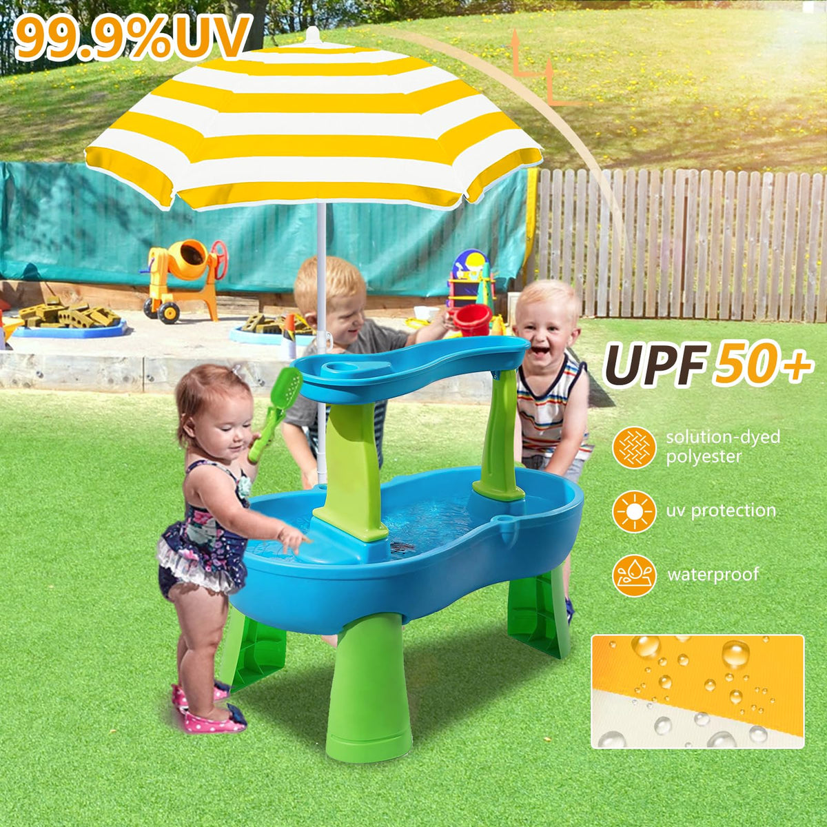 Exokugo umbrella designed for water play, sandboxes, and pools.