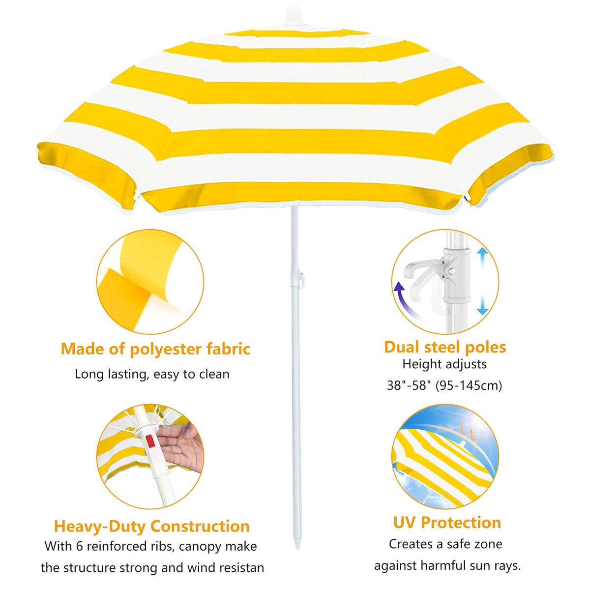 Exokugo umbrella features six reinforced ribs for wind-resistant shelter.