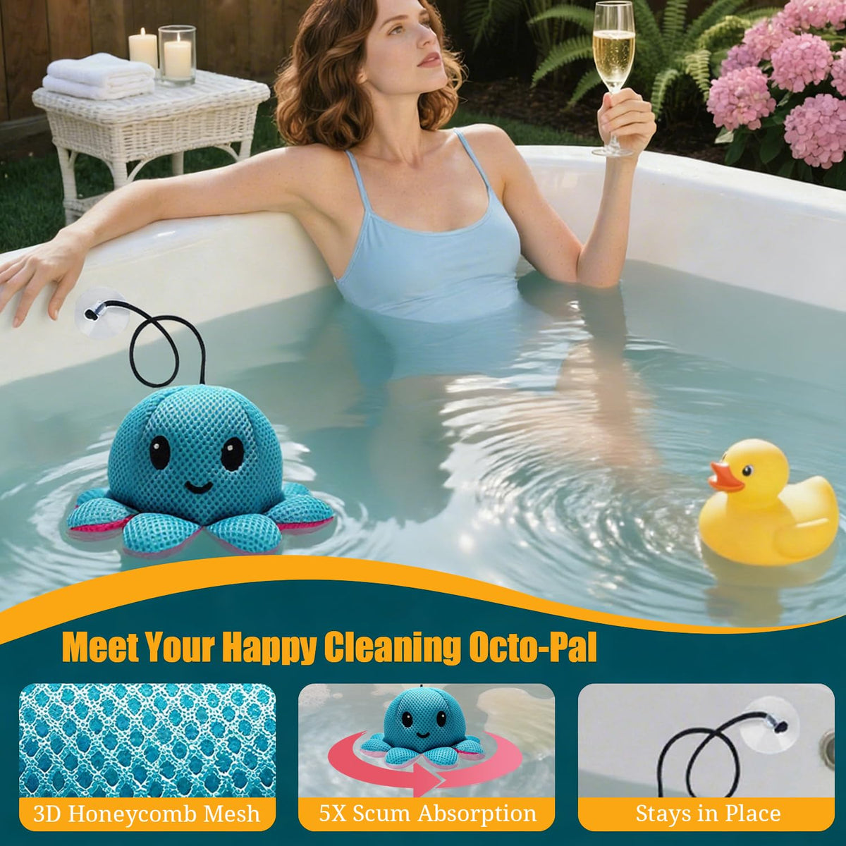 3D octopus design boosts absorption to keep your tub pristine and inviting.