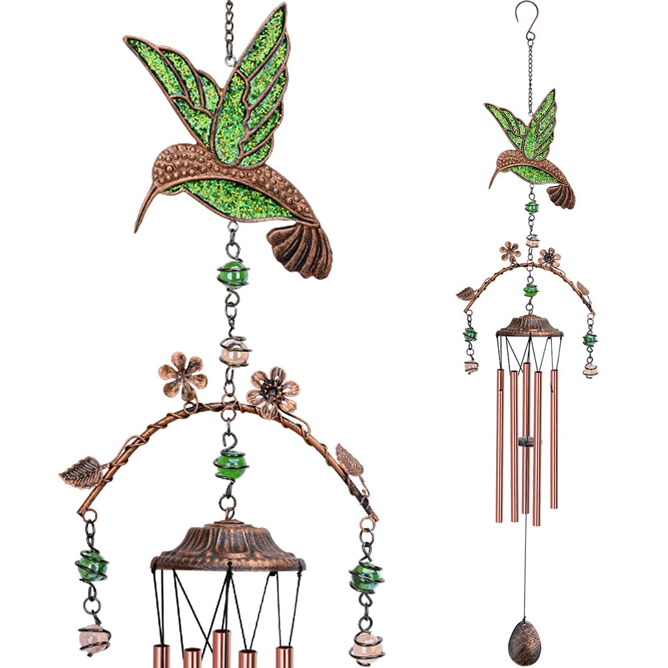 Exrisiry green hummingbird wind chimes outdoor 34-inch soothing tones