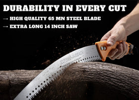 Extend-A-Reach pruning manual saw makes a clean cut on a thin branch from ground level