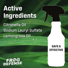 Exterminators Choice Frog Spray along boundary treatment protects yard edges from amphibians.