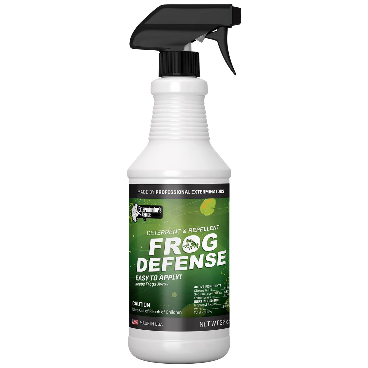 Exterminators Choice Frog Spray on porch deters frogs with long-lasting citrus scent.
