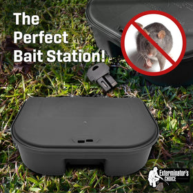Exterminators Choice locking-design bait station prevents access by children or pets.