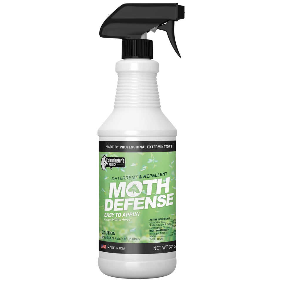 Exterminators Choice Moth Defense Spray bottle pour for easy indoor use against moths.