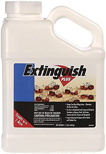 Extinguish Plus Fire Ant Bait bottle, ideal for mound treatment and yard-wide control