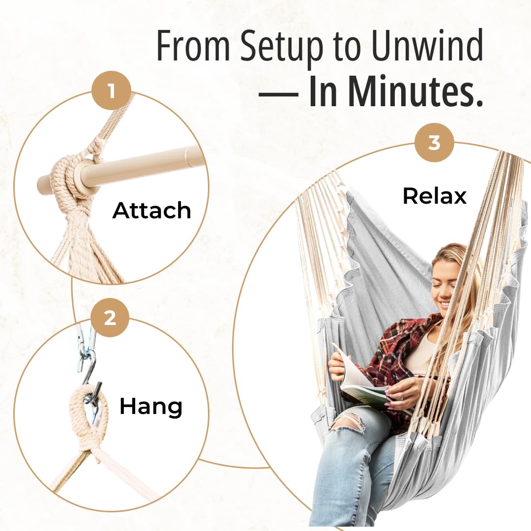 EXTIRIO hammock chair full-body comfort with reinforced stitching and durable support.