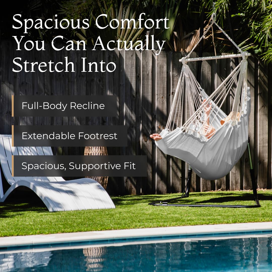 EXTIRIO hammock chair outdoor setup for breezy patio lounging in comfort.