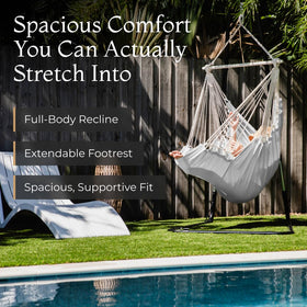 EXTIRIO hammock chair outdoor setup for breezy patio lounging in comfort.