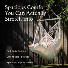 EXTIRIO hammock chair outdoors on a sunny patio for a relaxing retreat.