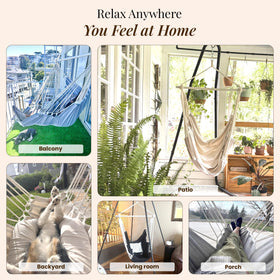 EXTIRIO indoor/outdoor swing adapts to any space for versatile lounging.