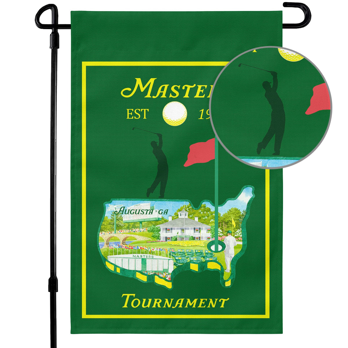 Eychsu Ma-sters Golf Garden Flag front view with vibrant colors for outdoor yard decor.