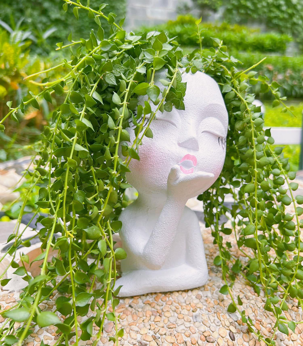 EylbKey resin planter for dangling vines, cute face pot perfect for desks.