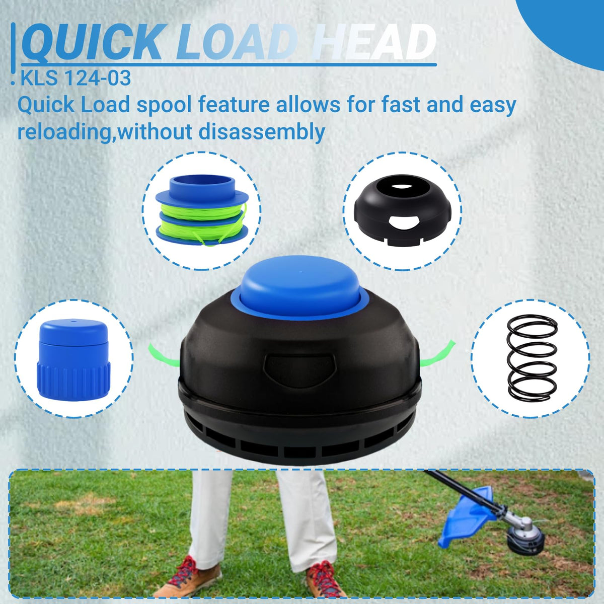 Eyoloty KLS 124-03 line-loaded demonstrates pre-wound 0.080 inch line.