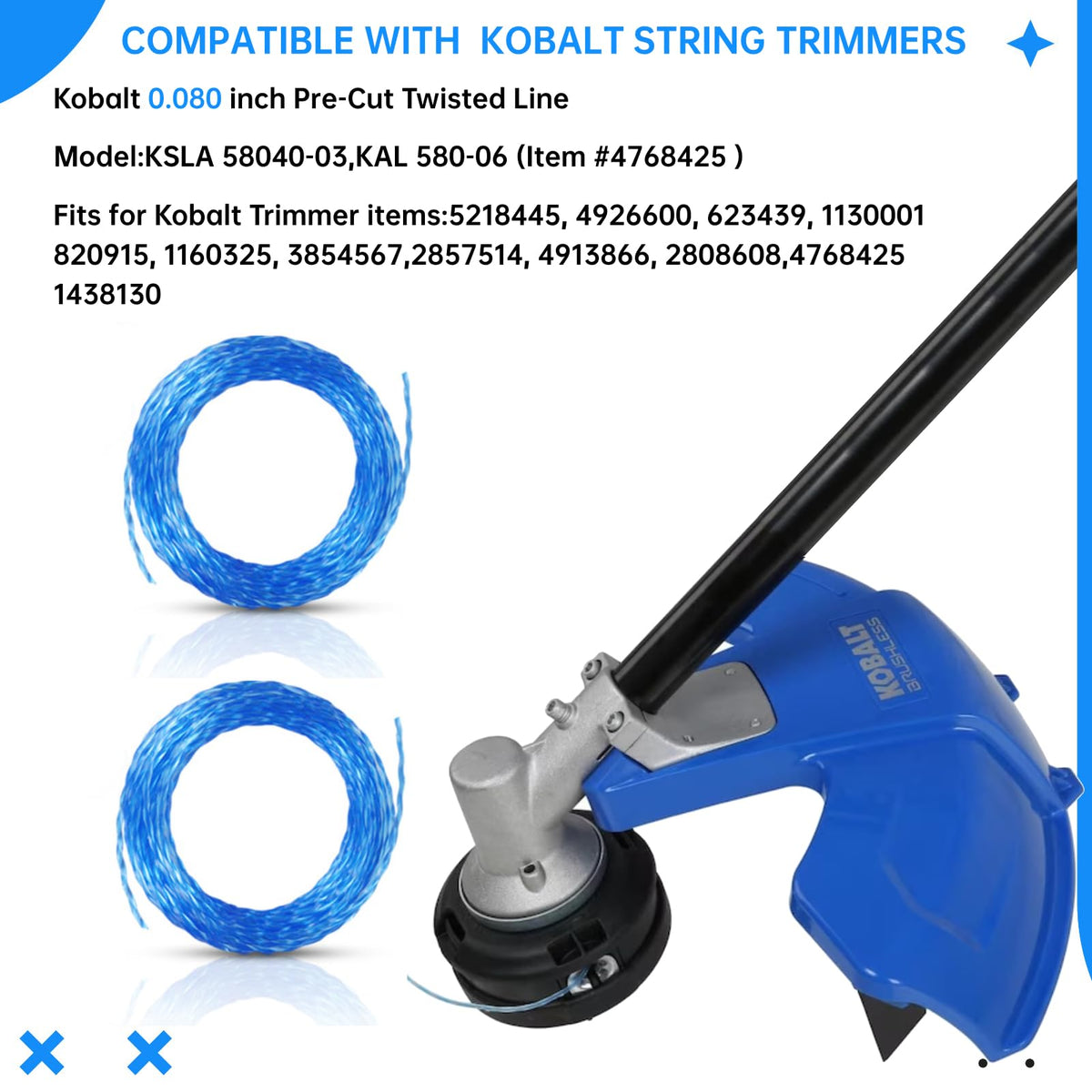 Eyoloty KSLA 58040-03 0.080 inch diameter line ready for Kobalt compatibility.
