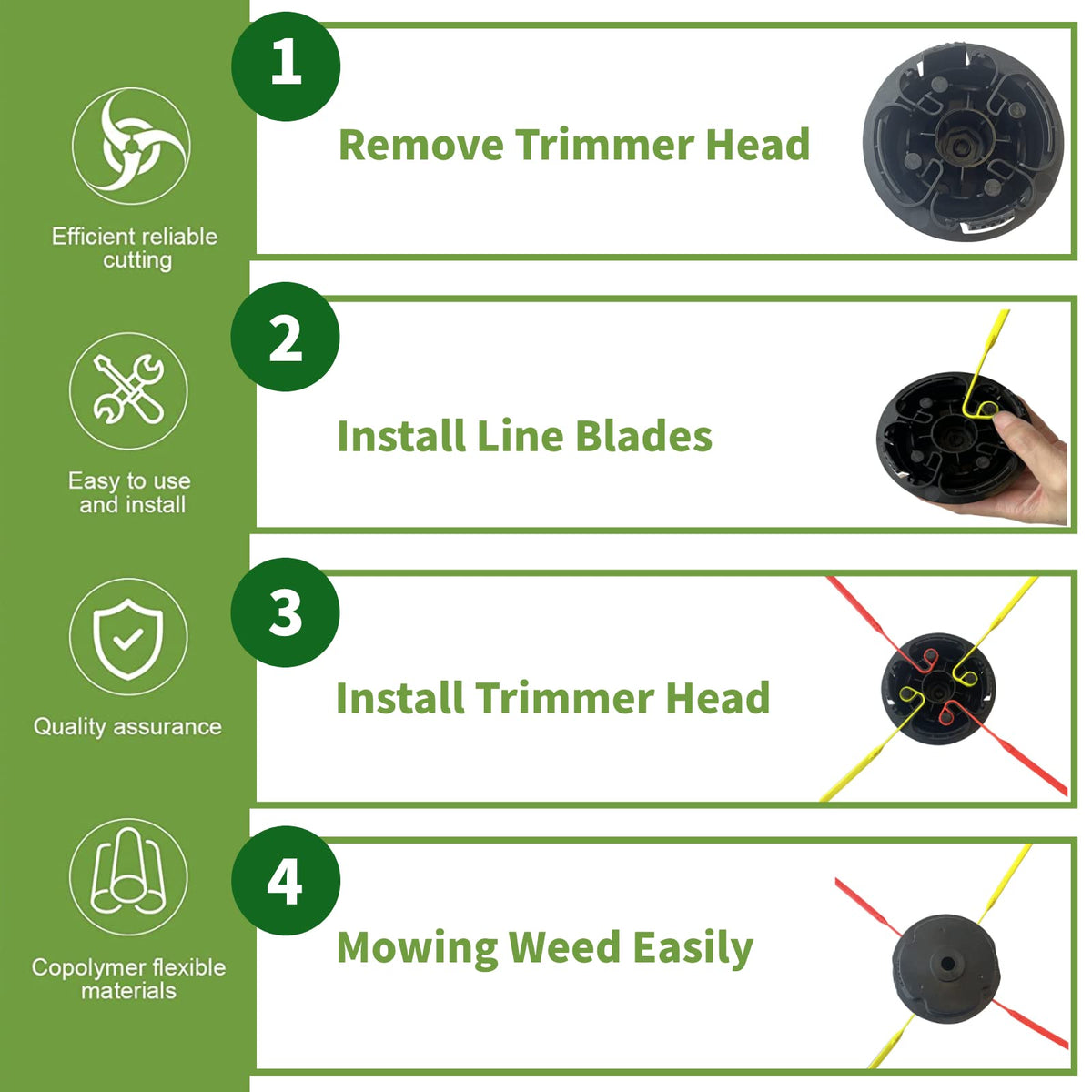 Universal weed eater blades compatible with most trimmer heads for versatile use.