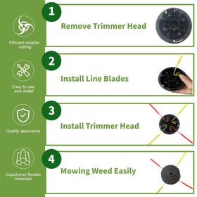 Universal weed eater blades compatible with most trimmer heads for versatile use.