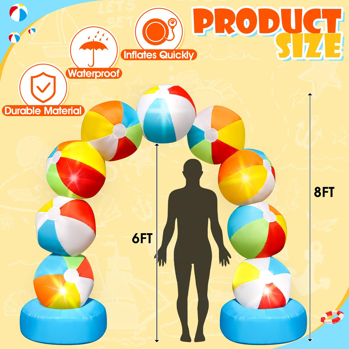 Eyourlife LED-lit beach ball arch brightens day or night events.