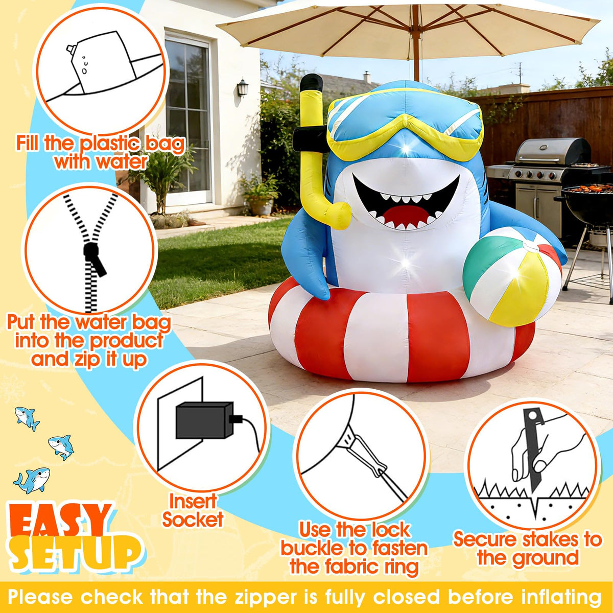 Shark decor ideal for pool parties and beach-themed events.