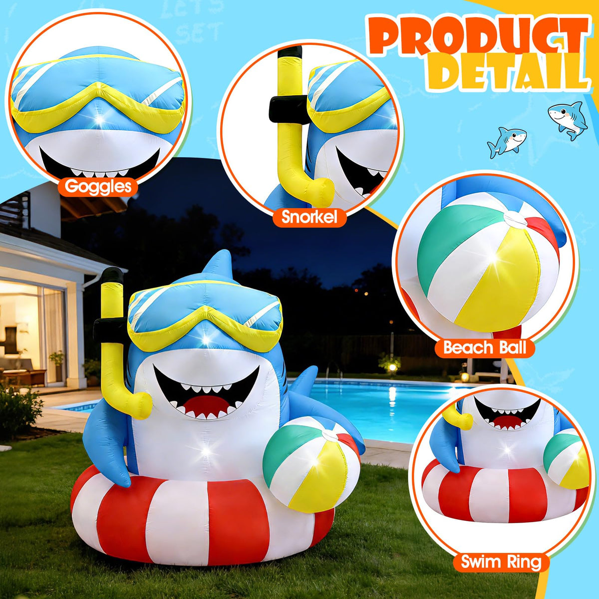 Eyourlife shark secured with stakes for stable outdoor decor.