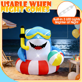 Water bags inside anchor the shark for windy party spaces.