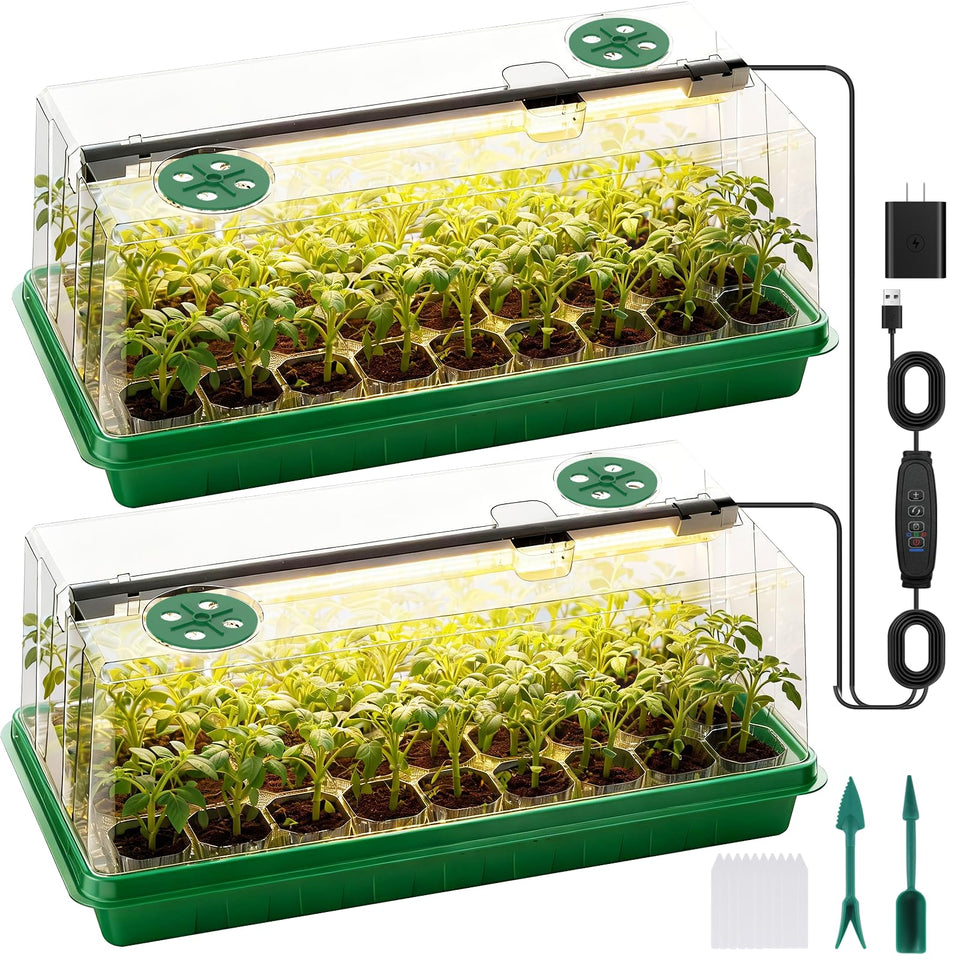 Eyriolya 72-cell seed starter tray with grow light supports indoor seedling germination.