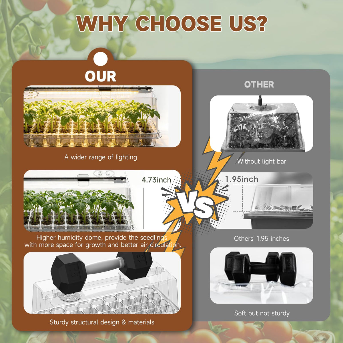 Eyriolya humidity dome preserves moisture to speed germination while vents prevent overheating.
