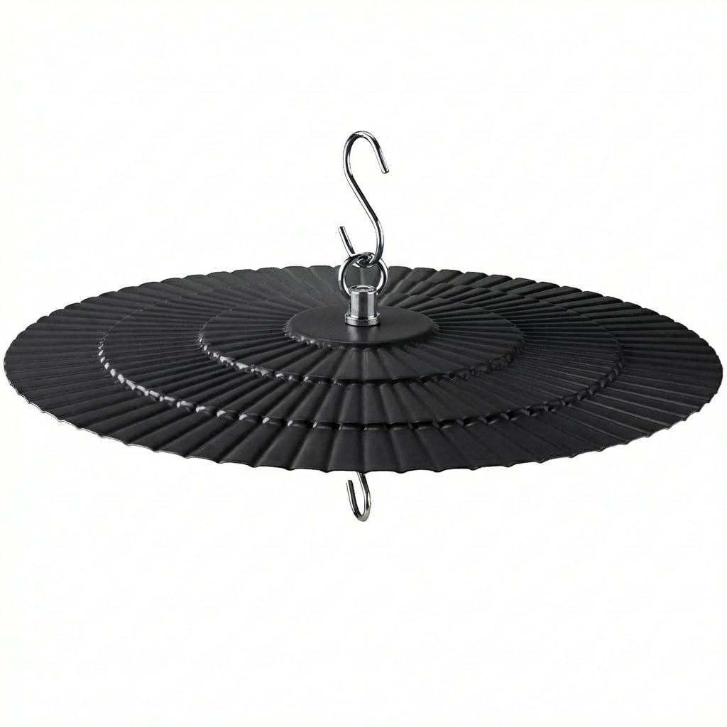 Eyrosa 11.5-inch rain guard over a bird feeder shields seeds from rain and sun.