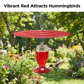 Eyrosa red dome rain guard close-up highlighting vivid beacon for birds