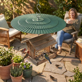Eyrosa easy-hang dome cover on hook or tree branch protects feed