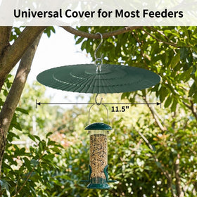 Eyrosa eleven-point-five-inch dome shields a feeder while birds access seeds