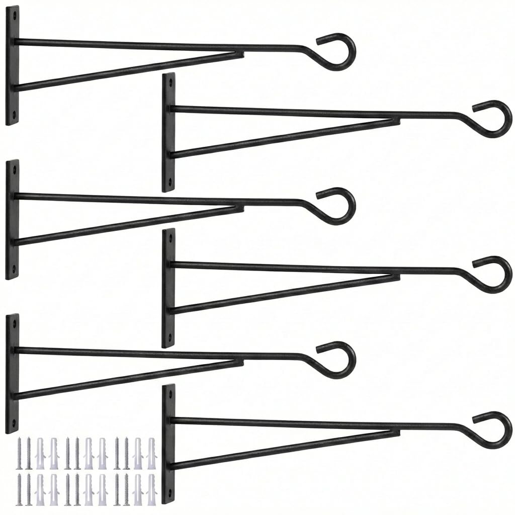 Eyrosa 8-inch hanging plant hook on a wooden fence supporting vertical greenery.