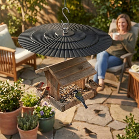 Eyrosa heavy-duty weather baffle blocks sun and rain to keep feed fresh.