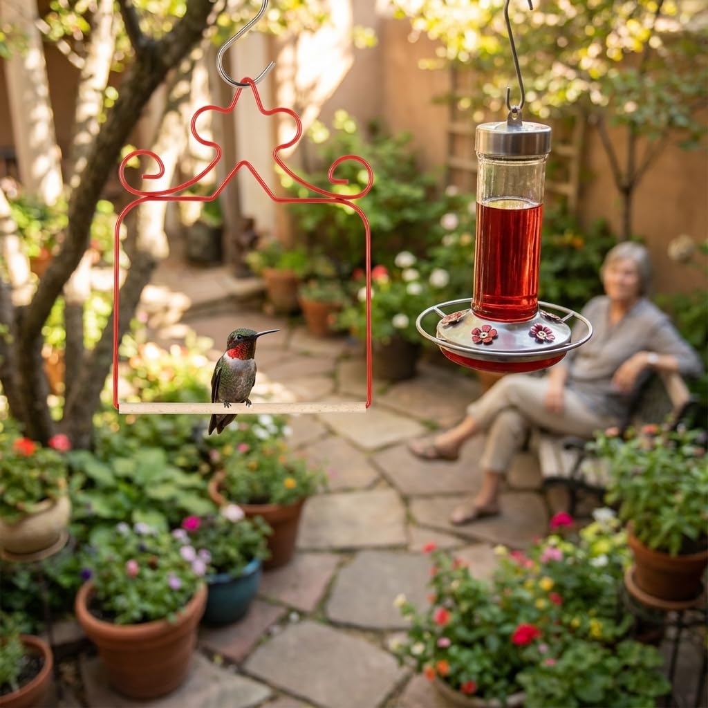 Eyrosa swings near feeders create a resting station for birds and easy photo opportunities