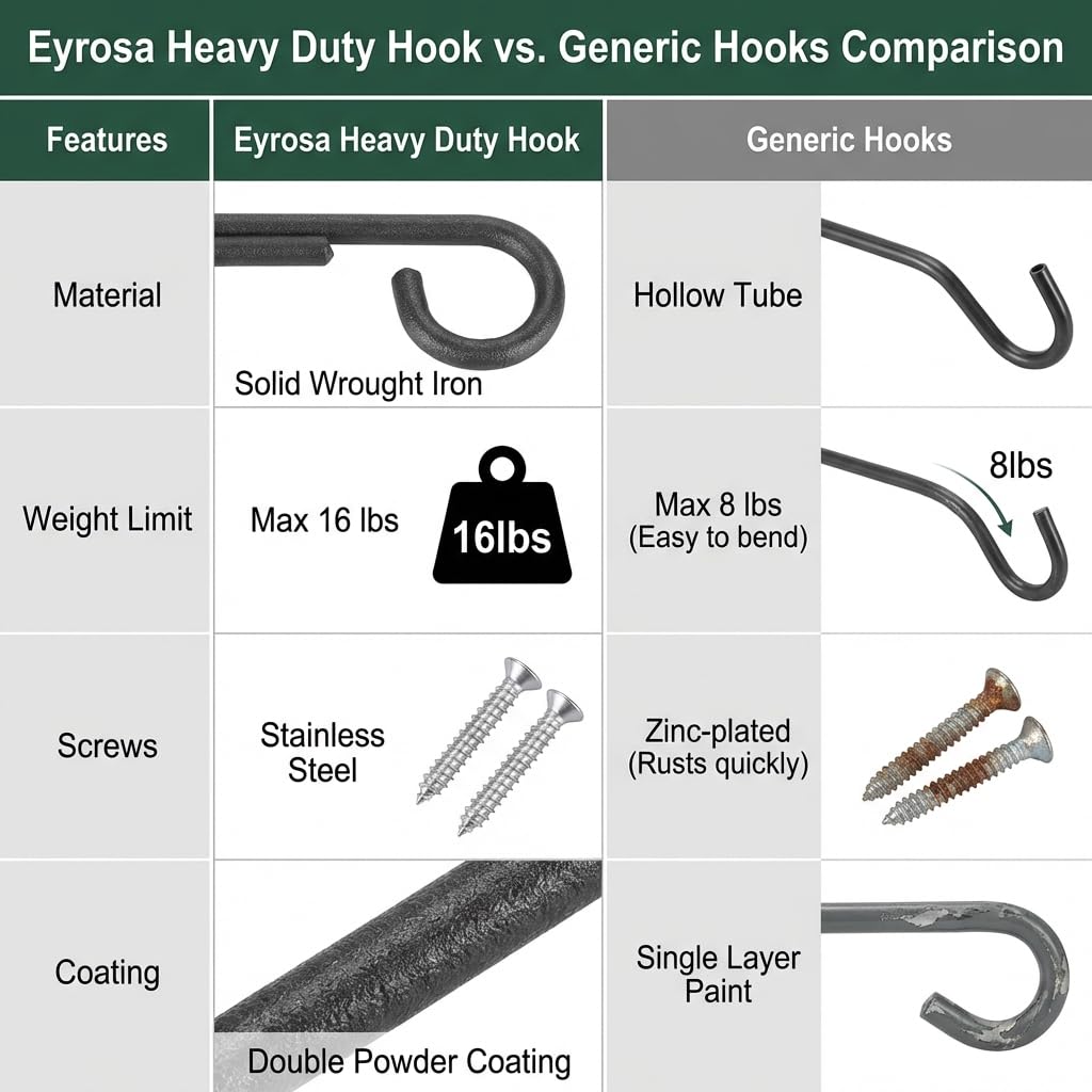 Eyrosa multi-use hanger suits flowers, feeders, wind chimes and lanterns.