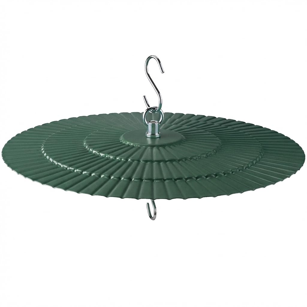 Eyrosa rain guard umbrella dome in forest green keeps seeds dry for visiting birds