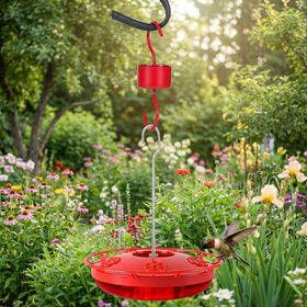 Eyrosa rust-resistant red coating attracts birds while resisting weather.